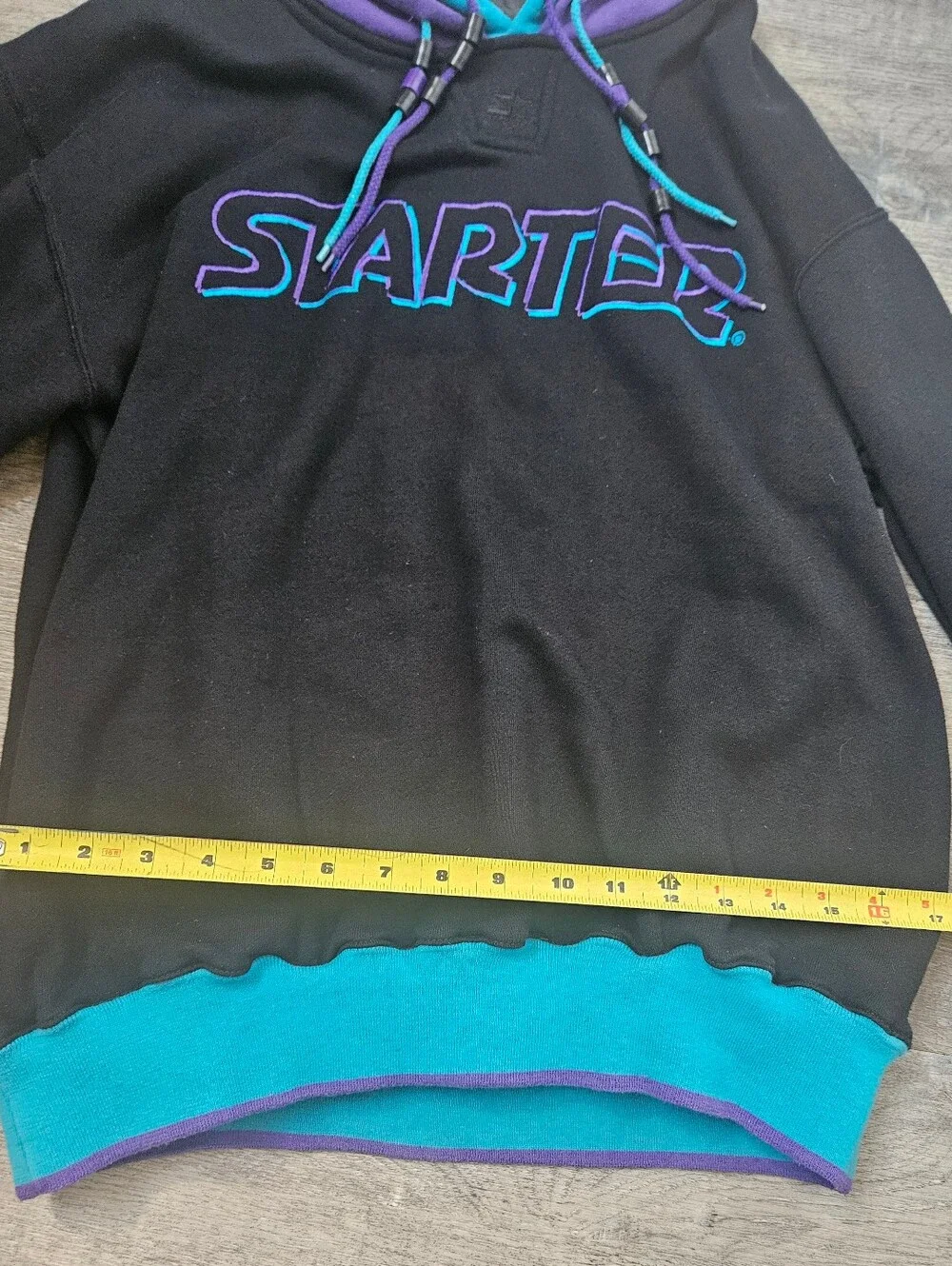 Rare Vintage 80s 90s Starter Color Block Hoodie Black Teal & Purple Size Medium